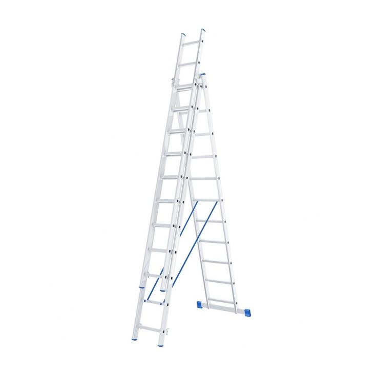 Лестница трехсекционная 11 ступеней универсальная алюминиевая 63-3-011