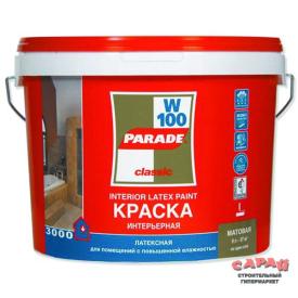 Краска ВД латексная Parade W100, белая, 9 л