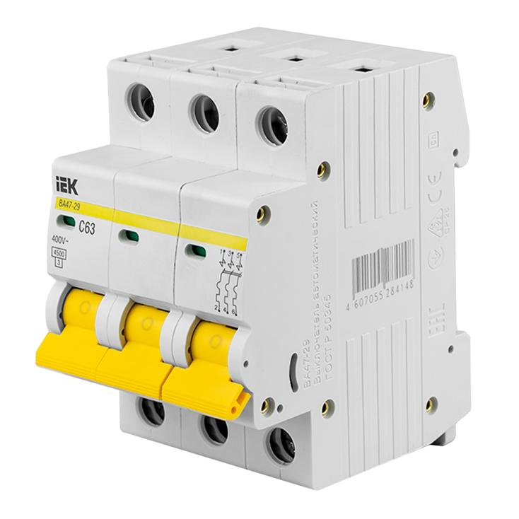 Выключатель авт. мод. 3п C 63А ВА 47-29 4.5кА ИЭК MVA20-3-063-C