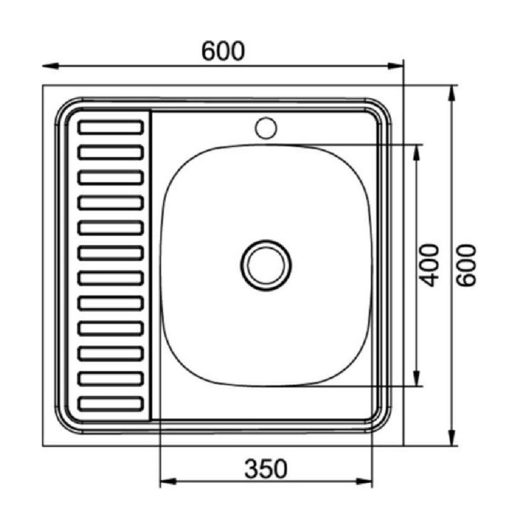 Мойка MIXLINE накладная нержавейка квадрат прав вып 600х600х0,4мм 16см