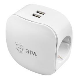 Разветвитель 3-м SP-3e-USB-2A 220В + 2USB 2000мА с заземл.защ.шторки бел. ЭРА Б0015243