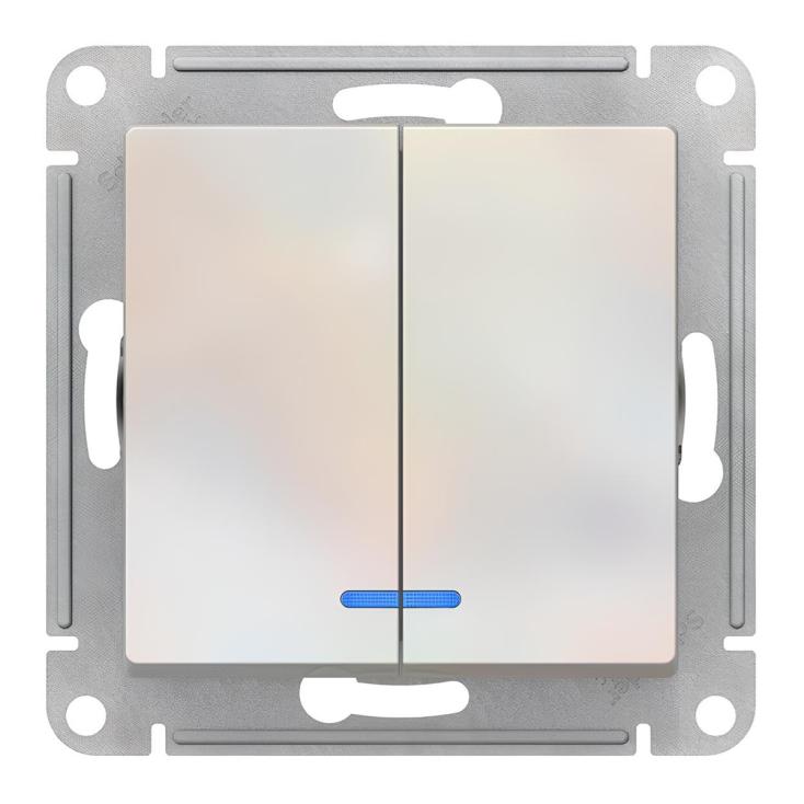 Выключатель двухклавишный ATLASDESING с подсветкой схема 5a 10АХ механизм  жемчуг ATN000453