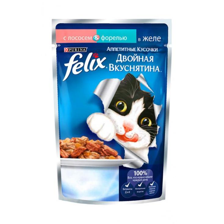 Корм для кошек влажный Felix Двойная вкуснятина Лосось форель 85 г