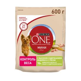 Корм для собак сухой Purina One Мини Здоровый Вес Индейка рис 600 г