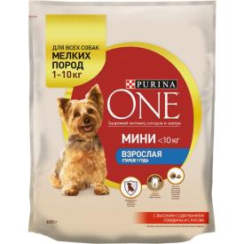 Корм для взрослых собак сухой Purina One Мини Говядина рис 600 г