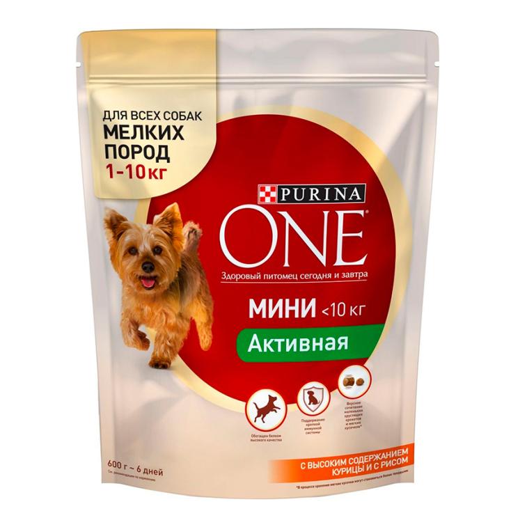 Корм для собак сухой Purina One Мини Активная Курица рис 600 г