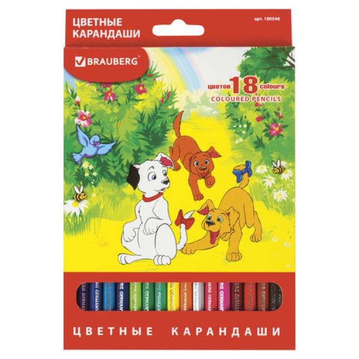 Карандаши цветные BRAUBERG My lovely dogs 18цветов