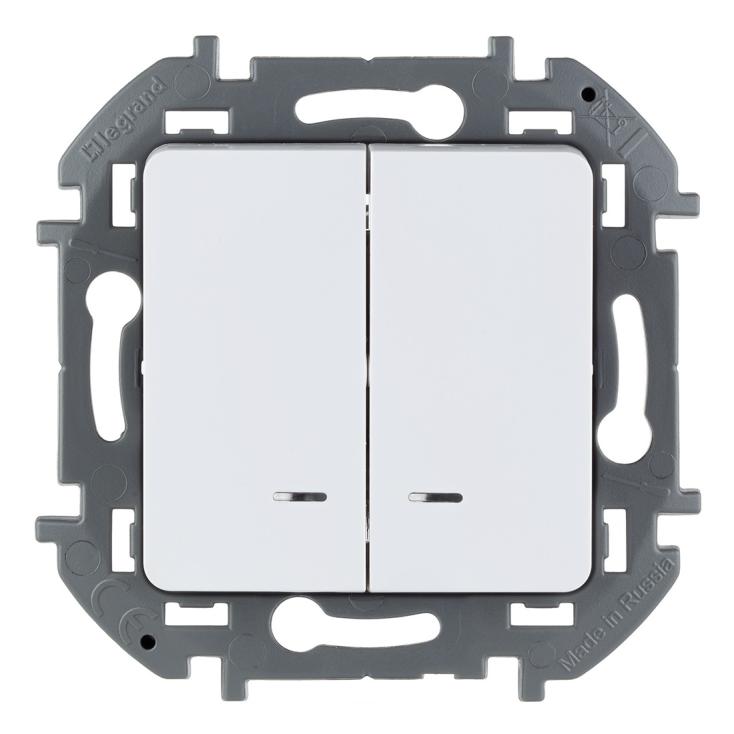 Выключатель 2-клавишный Legrand Inspiria 10А IP20 250В 10AX с подсветкой/индикацией белая 673630