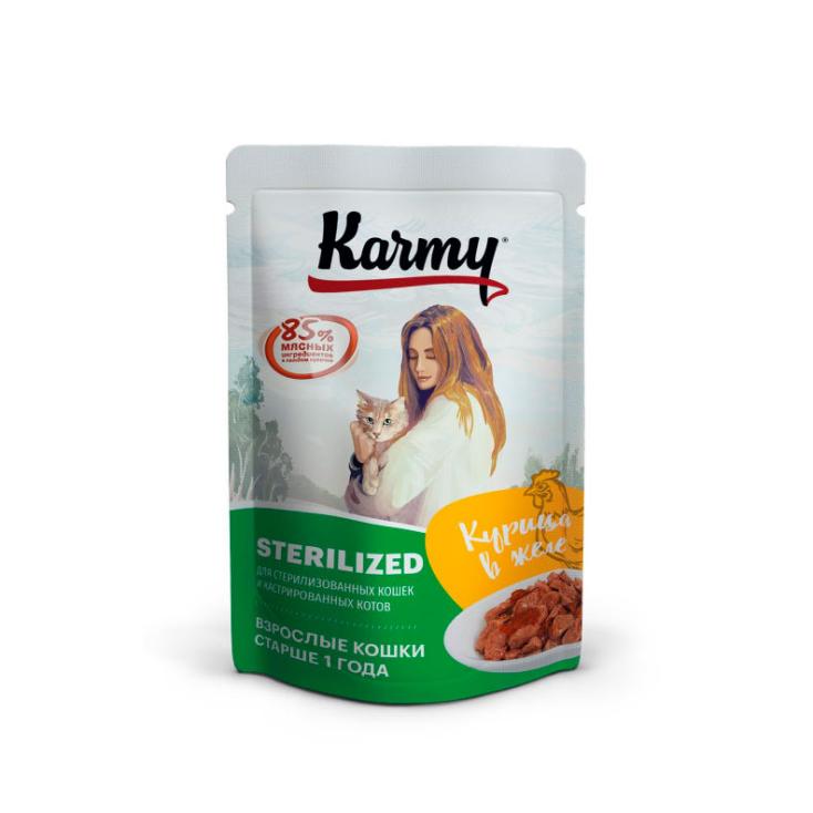 Корм для кошек влажный Karmy Sterilized Курица в желе 80 г