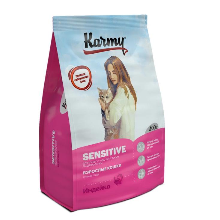 Корм для кошек сухой Karmy Sensitive Индейка 400 г