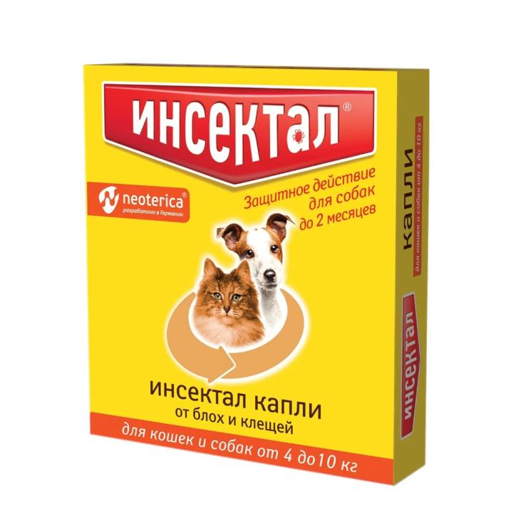 Капли от блох и клещей Инсектал для собак от 4 кг до 10 кг 0,8 мл УТ-00009743