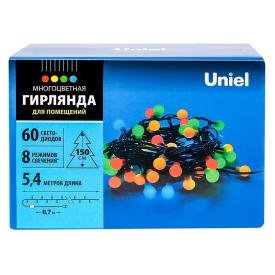 Гирлянда для дома Разноцветные шарики ULD-S0540-060 5,4 м 60 LED IP20 8 реж, черный пров, IP20, мультицвет