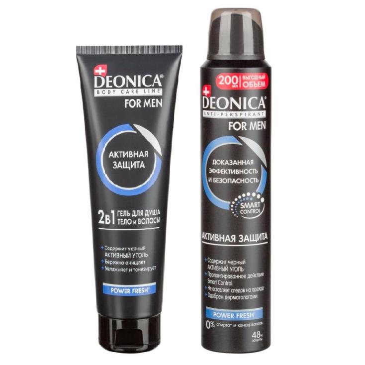 Подарочный набор Deonica For Men Активная защита спрей гель для душа 2 в 1