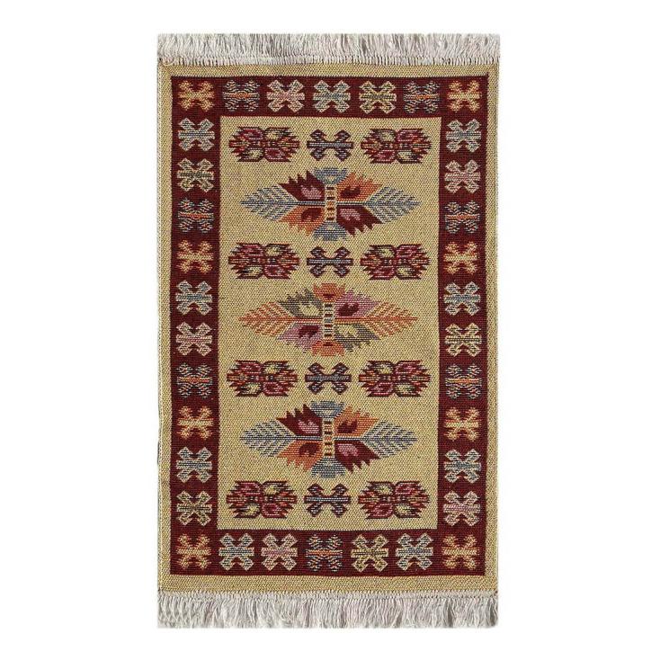 Коврик из хлопка Kilim Usak UK1971 60x120 см вишневый-кремовый