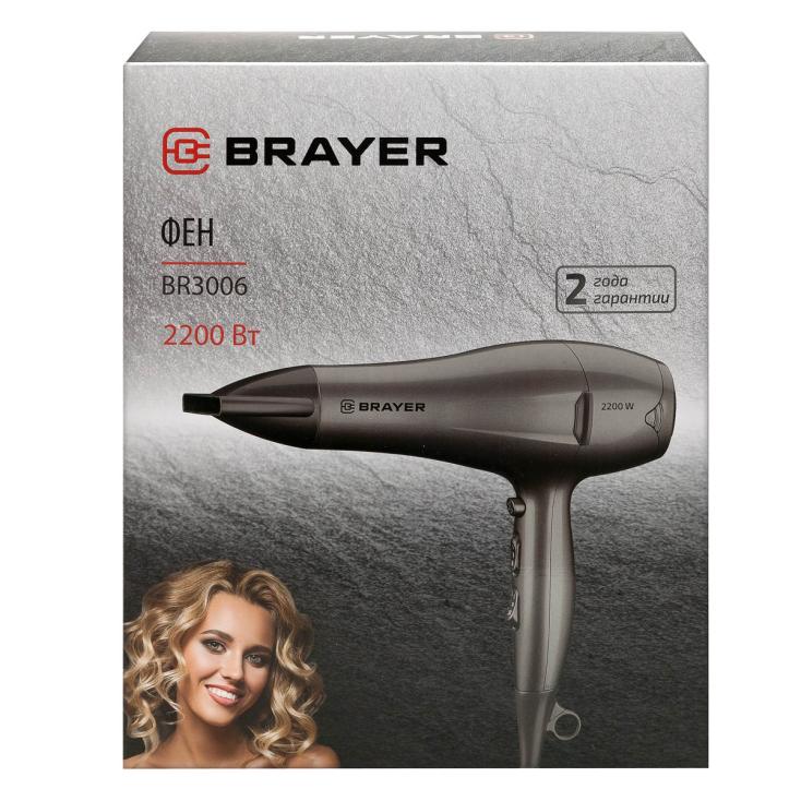 Фен Brayer 2200 Вт 2 cкорости 3 темп узкий концентратор 3006BR