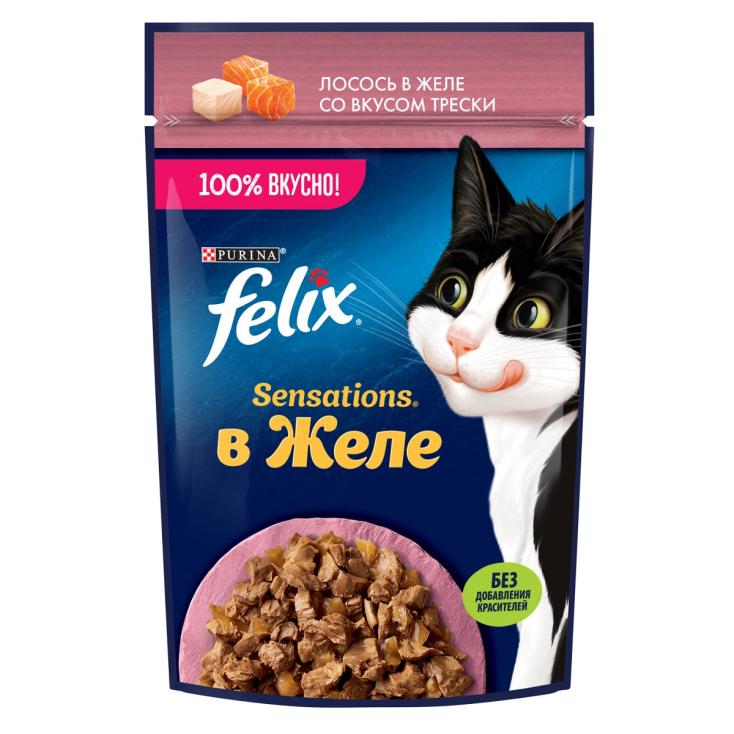 Корм для кошек влажный Felix Sensations Лосось треска 75 г