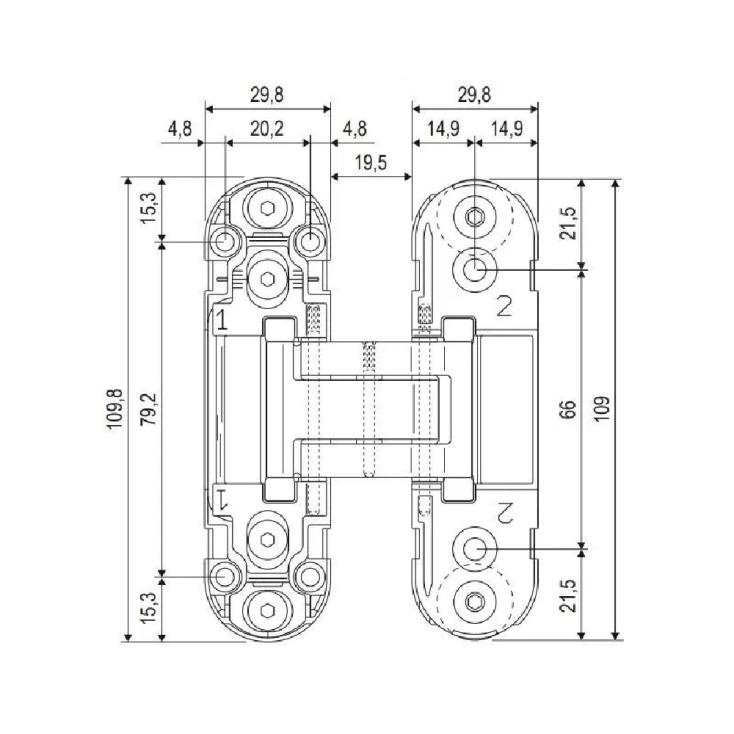 Петля дверная скрытая HH-24 SC 110х80х30 мм матовый хром 2 шт