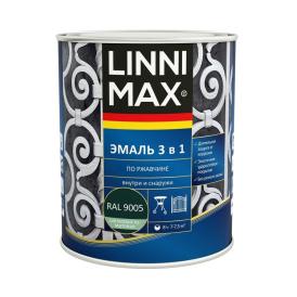 Грунт-эмаль алкидная по ржавчине быстросохнущая Linnimax RAL 9005 черная шелковисто-матовая 0,75 л