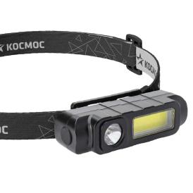 Фонарь налобный Космос KOC510Lit (аккум 3,7V 0,8Ah, 1W+COB 3W, 90Лм+180Лм, USB, з/у, IP54)