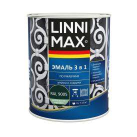 Эмаль алкидно-уретановая по ржавчине 3 в 1 Linnimax RAL 9005 черная 0,75 л