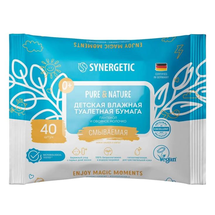 Бумага туалетная влажная детская Synergetic Pure&Nature Пантенол и овсяное молочко 40 шт